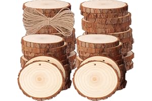 ‎BETTERJONNY 50 Stück Holzscheiben, BetterJonny Rund 4-5cm Holz Log Scheiben Kit mit Loch Unvollendete Holzkreise für DIY, Basteln, Hochzeit, Weihnachten Dekoration