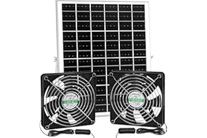 blessny 5,5 Zoll solarbetriebenes Lüfter-Set, 25 W Solarpanel mit 2 wasserdichten Lüftern für Hühnerställe im Freien, Gewächshäuser, Schuppen, Zuluft oder Abluft mit 4,5 m Kabel