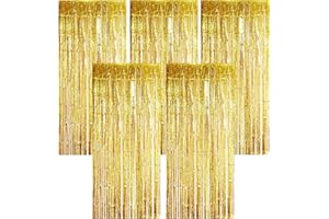 Torytoe Lametta Vorhang Gold, 5 Stück Metallische Glitzervorhang Geburtstag 1x2M Folie Vorhang Glitzer Tinsel Curtains Folienfransen Vorhang für Geburtstage Festivals Hochzeit Party Bühnendekor