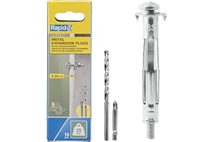Rapid Tacos de Expansión Metálicos, Pack de 10 Tacos de Expansión Metálicos para Pladur de 3-20 mm, Carga Máxima de 25kg, Tacos para Paredes de Pladur y Paredes Huecas (5001548)