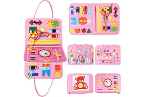 DERAYEE Montessori Busy Board di Feltro 1 a 4 Anni,Libro Montessori interattivo,Pannello Sensoriale Montessori, Giocattolo Educativo con Orologio e Alfabeto
