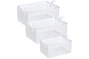 QOEOTUY Set di 3 scatole pieghevoli con contenitore pieghevole completamente trasparente con manico, in PVC, impermeabile, organizer per vestiti, libri, giocattoli