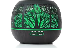 HAPPTWS Difusor de aroma, humidificador de metal, 400 ml, difusor de aceites esenciales, difusor de aceite aromático ultrasónico para aromaterapia, con temporizador y luz LED para habitación, dormitorio,