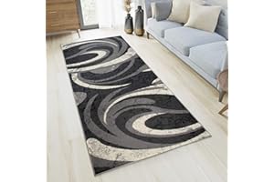 TAPISO Dream Läufer Flur Teppich Kurzflor Modern Brücke Grau Creme Asbtrakt Streifen Wellen Muster Designer Wohnzimmer ÖKOTEX 100 x 400 cm