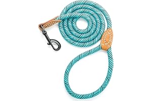 Mile High Life Skórzana krawiecka smycz z uchwytem, wykonana z liny wspinaczkowej dla psa z wytrzymałym metalowym mocnym zapięciem (0,9 / 1,2 / 1,5m)