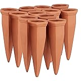 Relaxdays 12 x Tonkegel Bewässerung im Set, Pflanzen Wasserspender Ton, Wein und PET Flaschen Bewässerungskegel, Terracotta