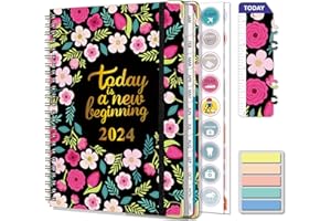 Gumiho Agenda Semainier 2024 Spirale - Agenda Scolaire A5 (Janvier à décembre 2024)-Avec 250 Autocollants de plan Adapté aux Bureau et Famille (Rose 2024)