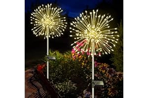 LIYADE Lampe Solaire Exterieur Jardin 2 Pièces 120 LED Feu d'artifice Solaire, 8 Modes Étanche Lumière Lampes solaires de pissenlit pour Jardin Pelouse Terrasse Noël Décoration