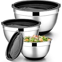 P&P CHEF Rührschüssel-Set 3-teilig – Edelstahl, Mit Deckel & Reibeaufsätzen, 1,5/2,6/4,6 L, Khaki