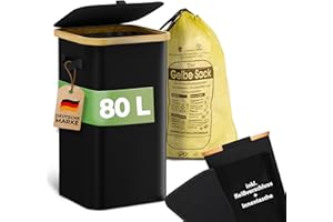 COTTARA® Gelber Sack Ständer stabil inkl. waschbare Innentasche - Gelber Sack Behälter 80L mit Deckel und Reißverschluss auf Rückseite - Müllsackständer gelber Sack Mülleimer schön (Schwarz)