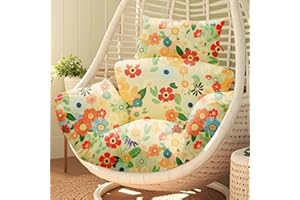 joomie Waterproof Egg Chair Cushion Replacement 119x79x13 cm Thicken Hanging Egg Swing Chair Cushion Indoor Outdoor Wicker Rattan Hammock Basket Cushion with Headrest Pillow, Daisy