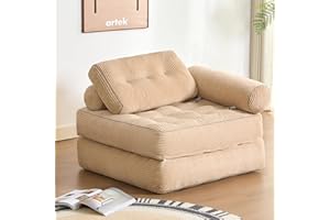 Litbird Sillón Cama Individual Plegable con Respaldo y Espuma viscoelástica, sofá de Suelo Tipo futón Convertible en colchón, Ideal para salón, Dormitorio u Oficina (Camel, 95 cm con reposabrazos)