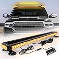 ROUTEKING 80LED Strobe Flashing Beacon Light - 37.5Inch Emergency Light Bar, 12V/24V Double Side High Intensity Warning Lights with Magnetic Base, for Safety Vehicles Tow Trucks Roof (Amber)