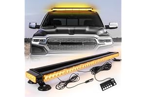 ROUTEKING 95cm 80LED Barre Lumineuse Clignotante Stroboscopique - 12V/24V Gyrophare Magnetique LED pour Véhicule Voiture, Rampe de Gyrophare avec Base magnétique (Ambre)