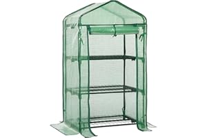 LARMNEE Invernadero para Jardín, Balcón, 69 x 49 x 126 cm, Caseta con 3 Estantes para Plantas, Caseta para Tomates, Verduras, Frutas, Flores, Verde EGN03GH02