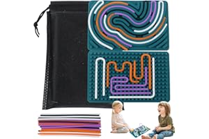 TIVUNORON Sensory Fidget Board, Quiet Board Toy, Sensory Activity Board, Green Silicone Sensory Board with Portable Travel Bag and 20 Cords, for Soothing, Anxiety Stress Relief for Children 3+