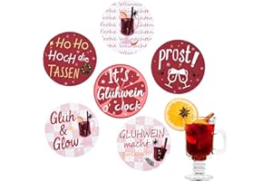 GRÜNARA 6 Stück Glühwein Untersetzer – Lustige Getränkeuntersetzer mit Weihnachts-Sprüchen – Geschenk für Glühwein Fans – Weihnachts- & Winter Tischdeko – 10 x 10 cm