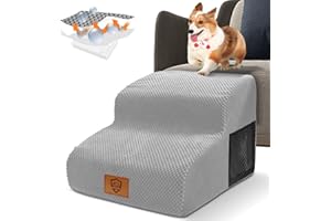 HEVOL Scale per Cani a 2 Gradini, Antiscivolo Rampa per Cani con Rimovibile Lavabile Copertura, Scaletta per Gattidi Piccola Taglia, Scala per Animali in Spugna per Divano Letto,Grigio