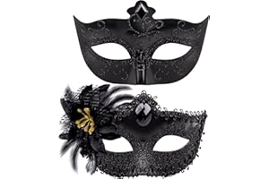 SIQUK 2 Piezas Parejas Veneciana Máscara Mascarada Máscaras Veneciano Mascarada Fiesta de Baile para Mujer Hombre