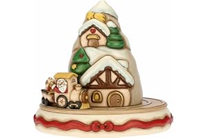 THUN, Villaggio di Natale, Maxi Carillon con Melodia Jingle Bells in Ceramica Decorata a Mano e Meccanismo Rotante con Trenino, Ø 32 cm, h 30.8 cm