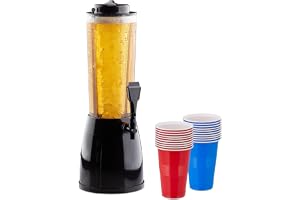 Relaxdays ölkolonn, 2,5 l, 20 ölmuggar, färgglad | öltorn med kylning och tappkran, plast, dryckesdispenser för öl