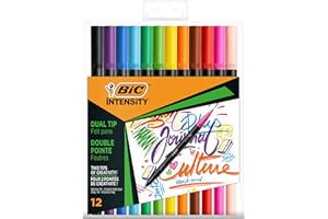 BIC Intensity feutre d'écriture Double Pointe et Corps Noir Mat - Couleurs assorties, Pochette de 12