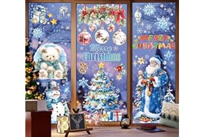 HAUTSTORE 4 Fogli Grande Vetrofanie Natalizie per Finestre Con Argento Lucido, 30X45cm Addobbi Natalizi per Vetrofania, Adesivi Natalizi Per Finestre Riutilizzabili, Adesivi Vetro Natale per La Casa (Orso)
