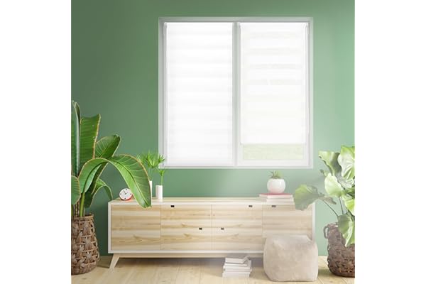 Blindecor Indus SIN HERRAMIENTAS | Estor Enrollable Sin Taladrar de Doble Capa | Color Blanco 45 x 130 cm (ancho x largo) | Tamaño de la Tela 42 x 125 cm