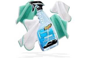 detailmate Meguiars Pure Clarity Glass Cleaner - Set di 4 panni per la pulizia del vetro, 473 ml + panno in microfibra Nuke Guys See Through, 450 GSM, 40 x 40 cm, misto menta/bianco