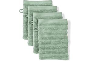 ‎PURE LABEL Pure Label Waschlappen - 4er-Pack 16x21cm aus 100% Baumwolle - saugstark, schnelltrockend & weich - Waschhandschuh mit Anhängeschlaufe - Oeko-TEX Zertifiziert - Salbeigrün