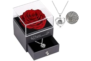 ‎EAPRALA Eaprala Geschenke für sie konservierte echte Rose Schublade Ewige handgemachte konservierte Rose mit Halskette 100 Sprachen Geschenk, verzauberte echte Rose Blume zum Valentinstag Muttertag (Rot)