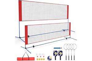 ZYNCOVE Badmintonnetz-Set,Zusammenklappbar Nylon Netz-Höhe einstellbar Ständer und Tragbare Tragetasche mit Volleyball & Pickleball-Schlägern & Badminton-Schlägern für Indoor Outdoor Spiel