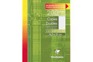 ‎CLAIREFONTAINE Clairefontaine 592C - Packung mit 100 Blatt Klausurbögen 16,5x21 cm, 90g, nicht gelocht, kariert 5x 5mm mit Rand, wiederverschließbare Verpackung, Weiß, 1 Pack