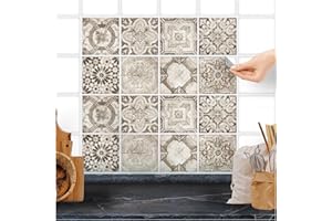 FoLIESEN Naklejki na płytki do łazienki, kuchni, łazienki, samoprzylepna folia na płytki, retro, patchwork, vintage, 21 x 21 cm, zestaw 16 sztuk