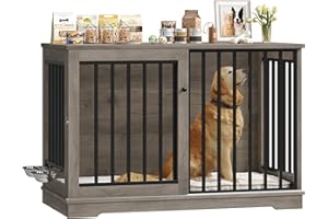 FirFurd 120cm Jaula para Perros,Mesa Auxiliar con Puerta corredera, Jaula Perro Grande para Casa de Madera,para Animales Acero para Perros Medianos y Grandes 120 x 90 x 60 cm (Marrón)