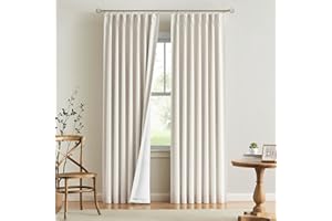Vision Home Natural Full Blackout Curtains Linen Blended Darkening Window Curtains 84 inch for Living Room Bedroom Thermal Insulated Pinch Pleat Drapes with Hooks 2 Panel 40" Wx84 L