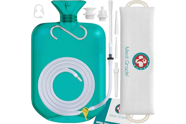 Medi Grade Trousse Lavement Intestinal Qualité à Domicile – Kit Lavement Colon – Enema Kit Comprend une Poche Lavement Réutilisable Accessoires Instructions Sac de Transport