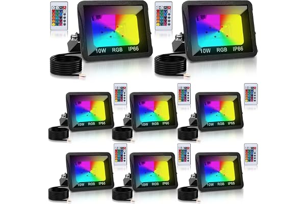 Tubiaz Projecteur LED RGB Exterieur Avec Télécommande, 8pack 10W Projecteur LED Couleur 16 Couleurs 4 Modes, Fonction Mémoire, IP66 Étanche Spot LED Extérieur pour Jardin (pas de prise)