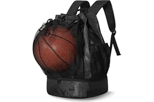 MIER Lightweight Drawstring Bag Basketball Backpack Football Bag Gym Backpack with Shoe Compartment & Mesh Ball Holder for Students Boys School Basketball Soccer Ball Volleyball, 40L