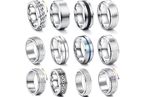 GOPAW Männer Edelstahl Spinner Ring, 12 Stück Schwarz Fidget Band Ringe Cool Twisted Chain Angst Ringe Männer Ringe Schwarz Spinner Ring Set für Männer Frauen Größe 54 57 60