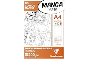 Clairefontaine 94045C Astuccio Manga e Multi-tecnica - 40 Fogli di carta da Disegno Bianca extra liscia A4 21x29,7 cm 200g - Carta stampata Graduazione semplice - Per Disegno a Pennarello ad Alcool