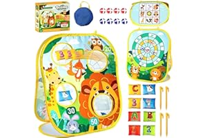 LATERN 3 In 1 Bean Bag Toss Game Toy, Lion Forest Theme Foldable Corn Hole Game, Safety Dart Game and Tic Tac Toe Game for Boys Girls Indoor Outdoor Garden Party