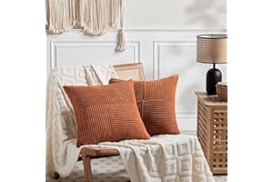 FDTERN Lot de 2 Boho Housse de Coussin 30x30 Rouille,à Motif Croisé Decoration Housses de Coussin en Velours Côtelé,Douillet Taie d'oreiller Terracotta Moderne pour Canapé Chambre Chaise Lit