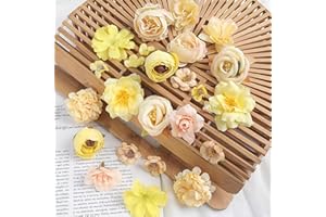 HNLMZ Fiori Finti Artificiali Teste,24 Pezzi Fiore Decorativo Multicolore Simulazione,Mini Fiori Finti Seta,Teste di Fiori Artificiali Decorazioni per Decorazioni da Giardino, Matrimoni e Feste(Giallo)