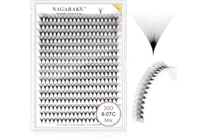 NAGARAKU 20D Volume Ciglia Extension 320 Fans Prefabbricate Gambo Lungo Ventagli Base Sottile A Punta Ciglia Finte Ciuffetti Fluffy Soffici Naturali Premade Fans Nere 16 Righe Box XL(0.07 C 9-14mm)