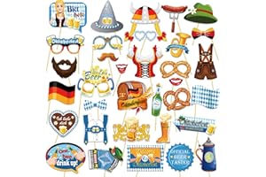 DPKOW Oktoberfest Photo Booth Props, 35pcs Bayrisch Partyfotoautomat Zubehör Wiesn Fotobox Fotorequisiten für Oktoberfest Spiel Gastgeschenke Deko, Bier Brezel Lebkuchen Flagge Brille Hut Schnurrbart