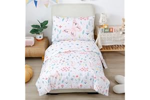 STYHO Flower Toddler Bedding for Cot Bed Butterfly Print Duvet Cover Sets Reversible Colorful Floral Plants Pattern Comforter Cover with Zipper Closure(White/Pink, Cot Bed)
