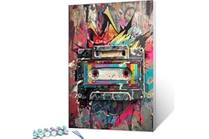 Graffiti-Kassettenband Malen nach Zahlen für Erwachsene, einfaches DIY Banksy Street Art Ölgemälde-Set auf Leinwand mit Pinseln und Acrylpigment, Retro-Stil Bild für Heimdekoration, 40,6 x 50,8 cm