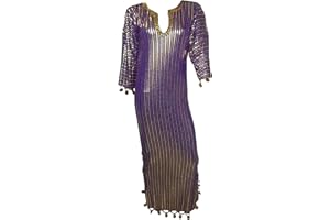 BONBALLOON Belly Dance Nancy Stretchy Folkloric Egyptian Galabeya Abaya Dresses Costume (Mauve x Gold), Mauve, One Size