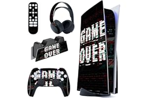 PlayVital Skin Stickers für ps5 Konsole Regular Edition,Vinyl-Skin Folie Stickers Aufkleber Schutzfolie für PS5 Konsole,Controller,Ladestation,Headset,Medienfernbedienung-Game Over Glitch